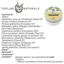 Load image into Gallery viewer, Topline Naturals Leather Balm Ingredients - Paddock Apparel
